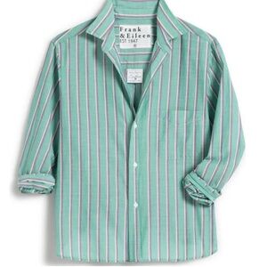 Frank & Eileen Silvio Striped Button Down Green Pink Quiet Luxury Preppy Sz L